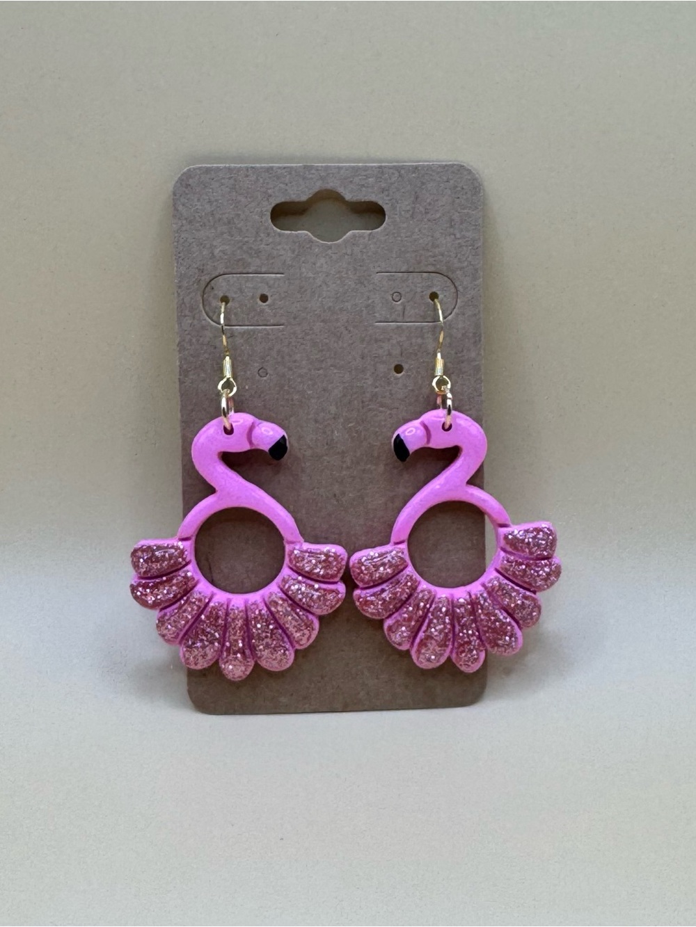 Pink Flamingo Glitter Drop Earrings